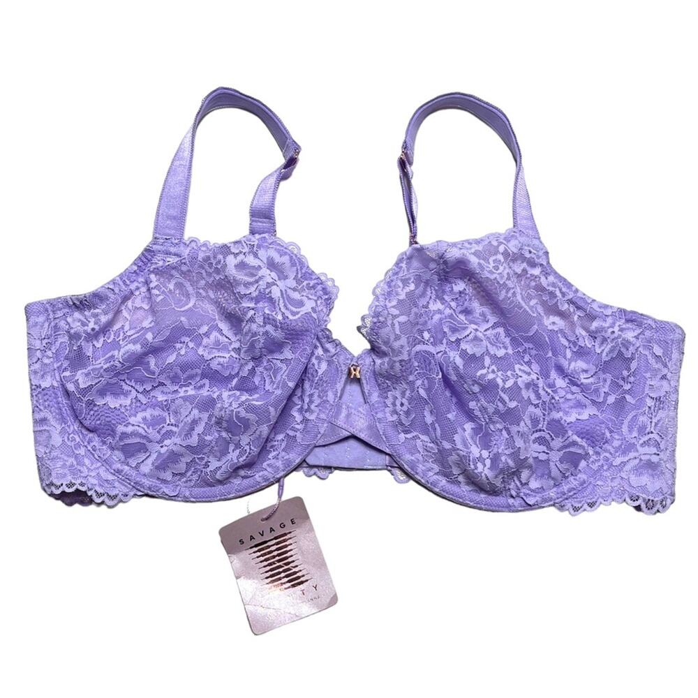 Savage X Fenty Floral Lace Unlined Bra Purple Lavender Size 42H